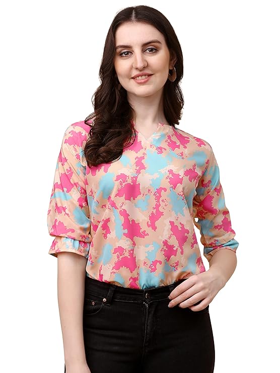 Wedani Women’s Casual Puff sleeves V neck Foral Top