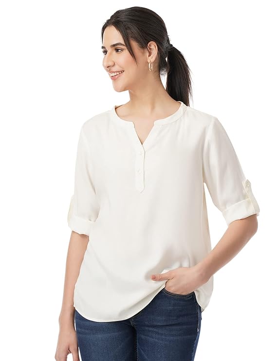 FYLTR Women’s Fashion V-neck Top with Roll-up Sleeves