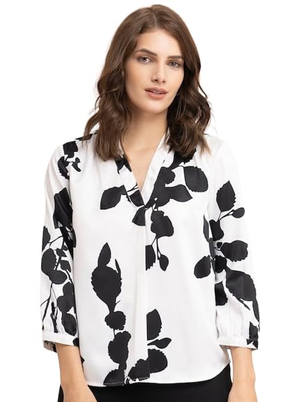 Winza Designer Womens Printed Cotton Top Drona White Black
