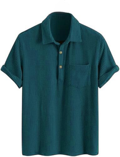 ColorChakra Mens Waffle Knit Polo Tshirt Collar Knitted Shirt for Men M to 3XL