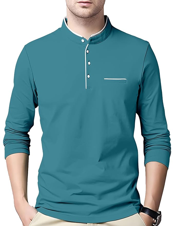 AUSK Men’s Cotton Henley Neck Full Sleeve Solid Regular Fit T-Shirt