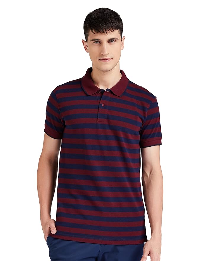 Amazon Brand – Symbol Men’s Cotton Rich Striped Polo T Shirt | Collar Tshirts | Half Sleeves – Regular Fit (Available in Plus Size)