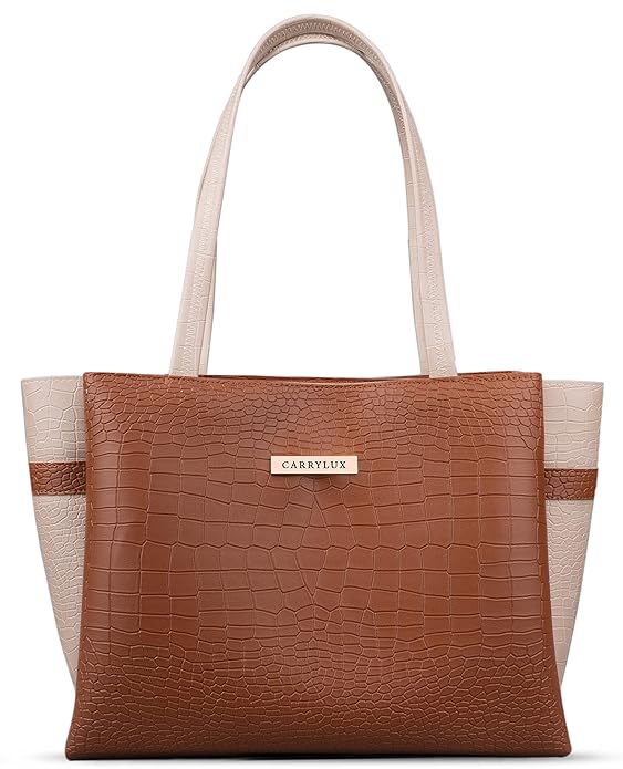 Carrylux Dual Tone Large Capacity Croco Pattern Tote Handbags Purses Shoulder Bag For Womens