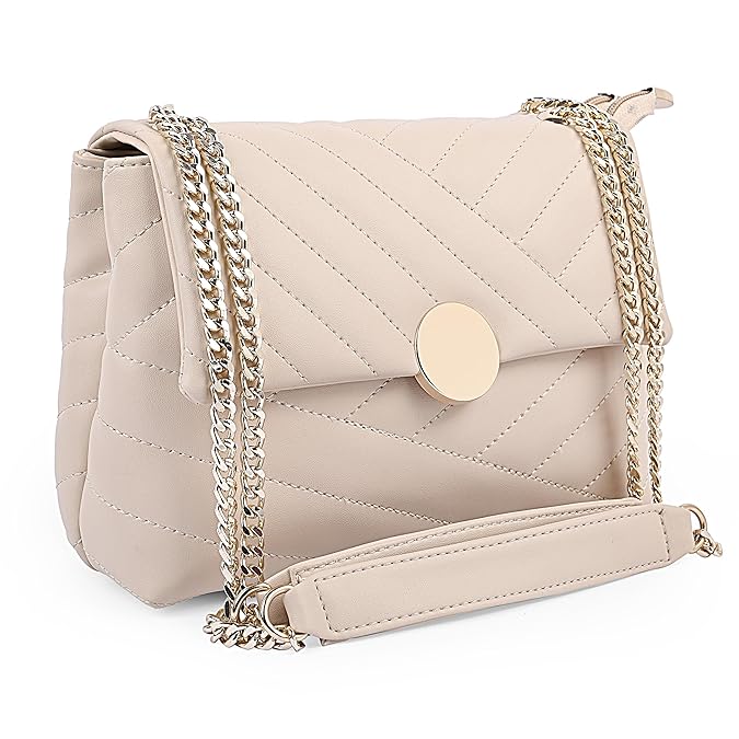 ADISA Women's Girls Quilted Cross Body Sling Bag with Gold Chain (SL5136)