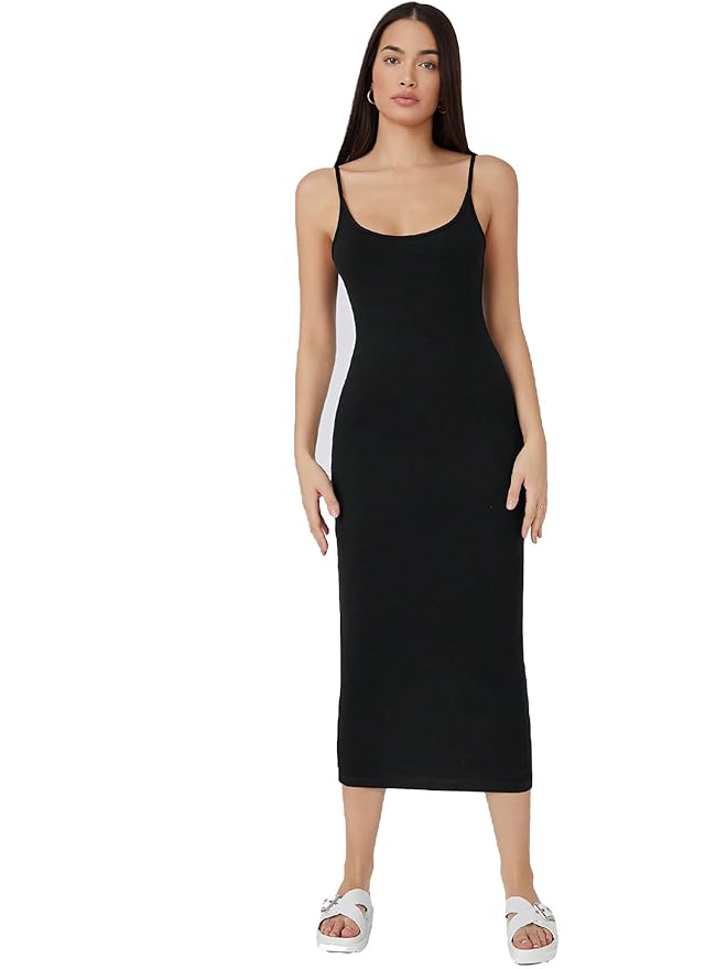 Aahwan Women’s & Girls Midi Solid Cami Bodycon Casual Dress