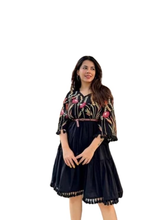 VRVastra Embroidered Dress for Women Midi | One Piece Dress for Women | Beach Dress for Women