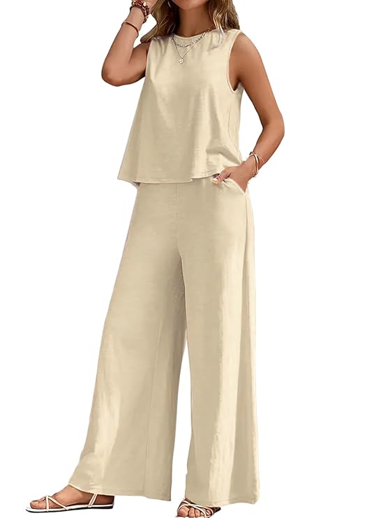ALL YOURS Women’s 2 Piece Outfit Loose Tank Top and Wide Leg Pants Sets|co-ord set for women cord set for women lounge wear set for women coords set for women wear