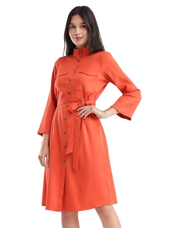 FableStreet Button Down Shirt Dress – Rust