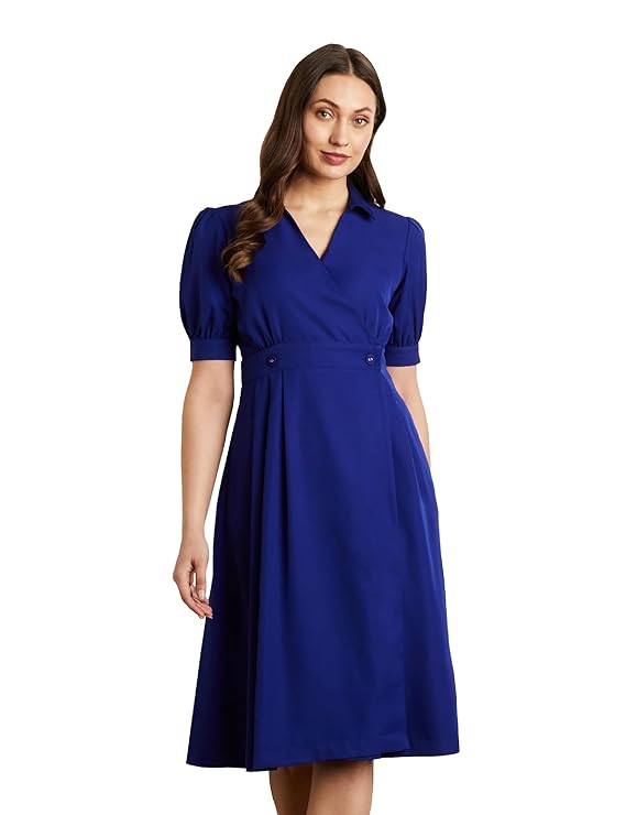 Symbol Premium Women Fit & Flare Wrap Dress (Midi Length | Desk-to-Dinner)