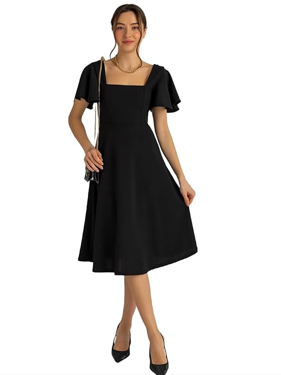 Sheetal Associates Women’s Casual Solid Color Flared Sleeve A-line Dress – Pack of 1