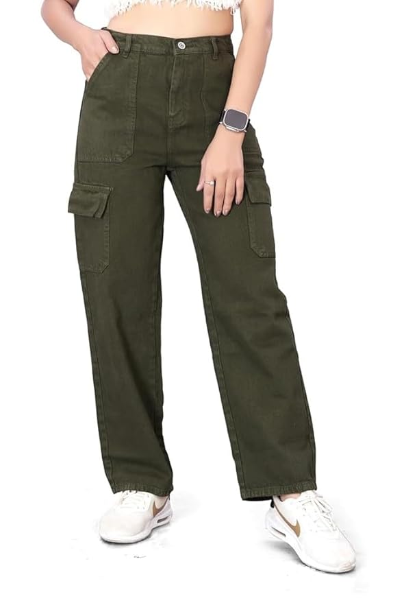ELLITI Women’s 6 Pocket Regular Fit High Rise Relaxed/Boyfriend Fit, Wide Leg, Bell Bottom, Pure Denim Ankle Length Jeans Pants