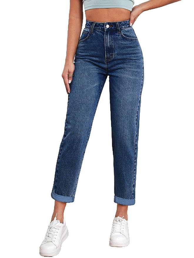 Aahwan Women’s & Girls’ Solid High Waist Mom Fit Jeans