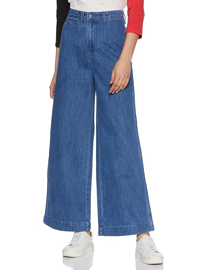 AKA CHIC Women Wide Leg High Rise Cotton Non Stretchable Jeans