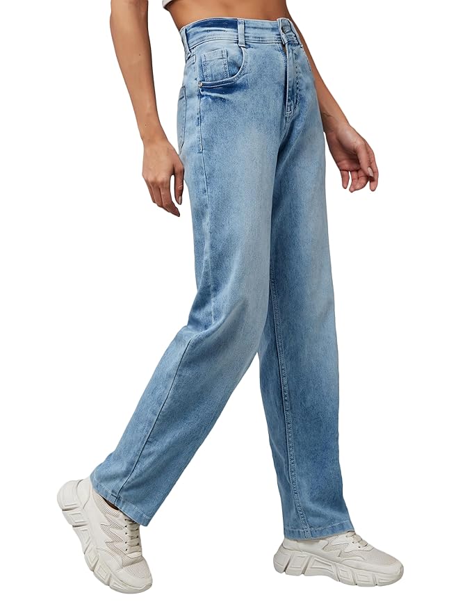 Miss Chase Women’s Wide Leg High Rise Clean Look Regular Length Stretchable Denim Jeans