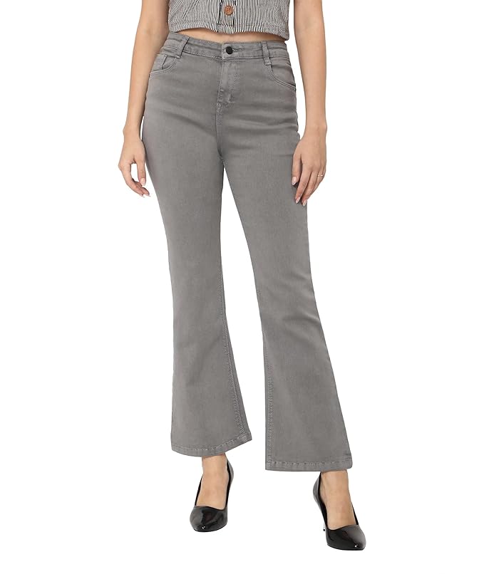 Reelize – Denim Jeans for Women | Single Button | Solid, Bell Bottom | Ideal for Party/Office/Casual Wear