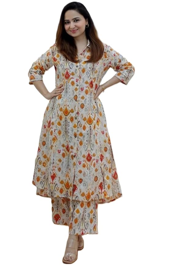 Leriya Fashion Ethnic Co Ord Set for Women Kurta Set for Women | 2 Piece Kurta Set | Kurta with Pant for Women (XX-Large, Off White) LF-W1826&TR883
