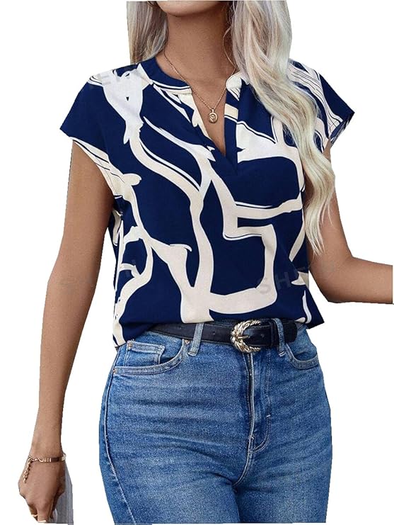 Monrav Women’s & Girl’s Blue Keyhole Neck Short Sleeve Regular Tops