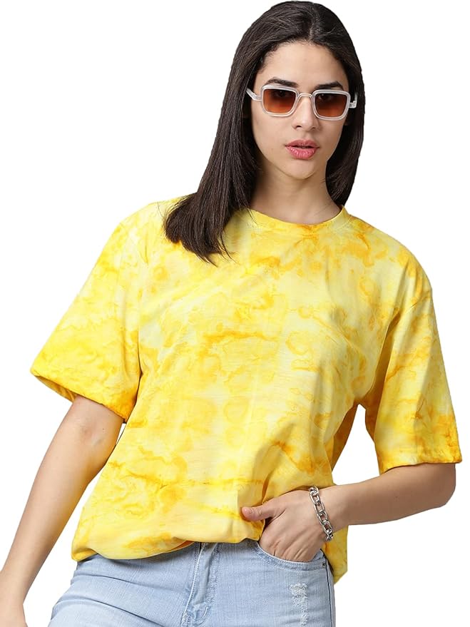 RodZen Oversized 100% Cotton Tie-Dye Loose Fit T-Shirt for Women/Girls