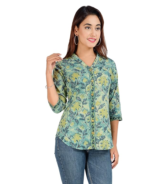 COTLAND Fashions Jaipuri Cotton Floral Printed Shaded Shirt for Women (Top Style)