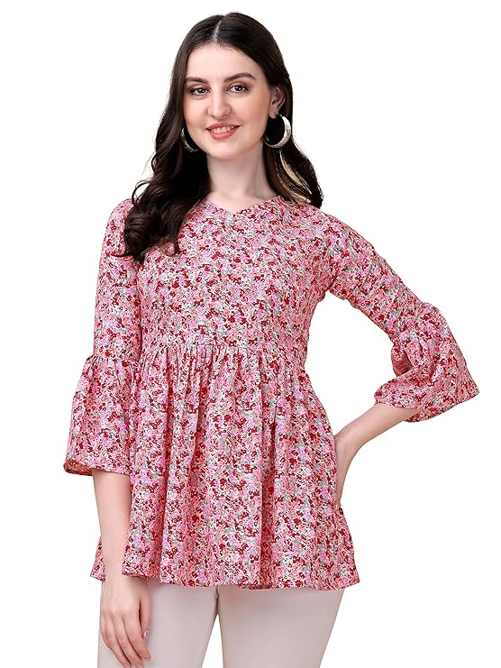 Wedani Women's Casual Bell Sleeves V-Neck Foral Top