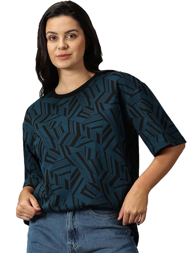 RodZen Women’s Loose Fit Oversized Pure Cotton Abstract Printed T-Shirt