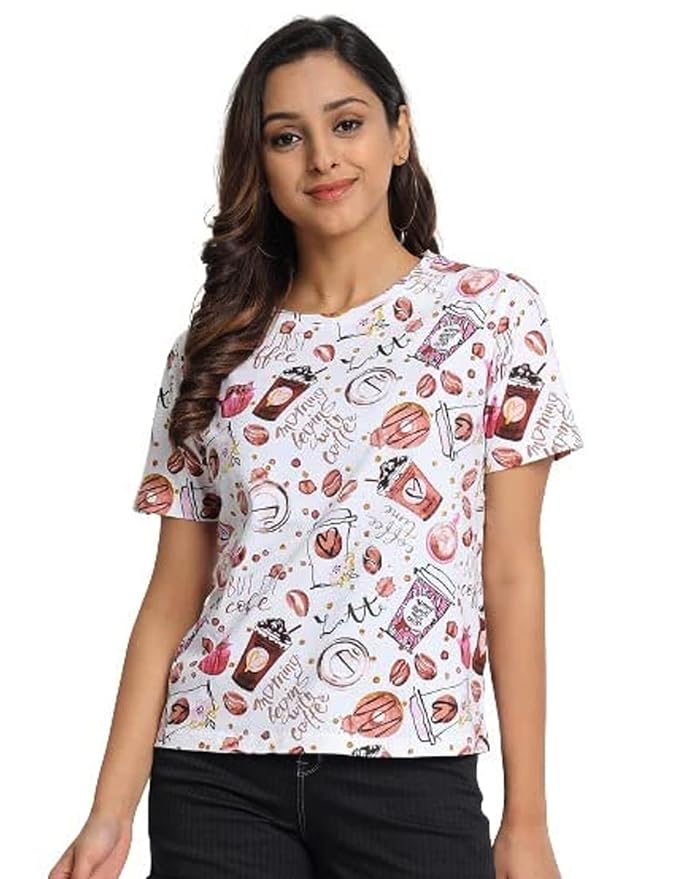 JUNEBERRY® Cotton Regular Fit Printed Half Sleeves T-Shirt for Women