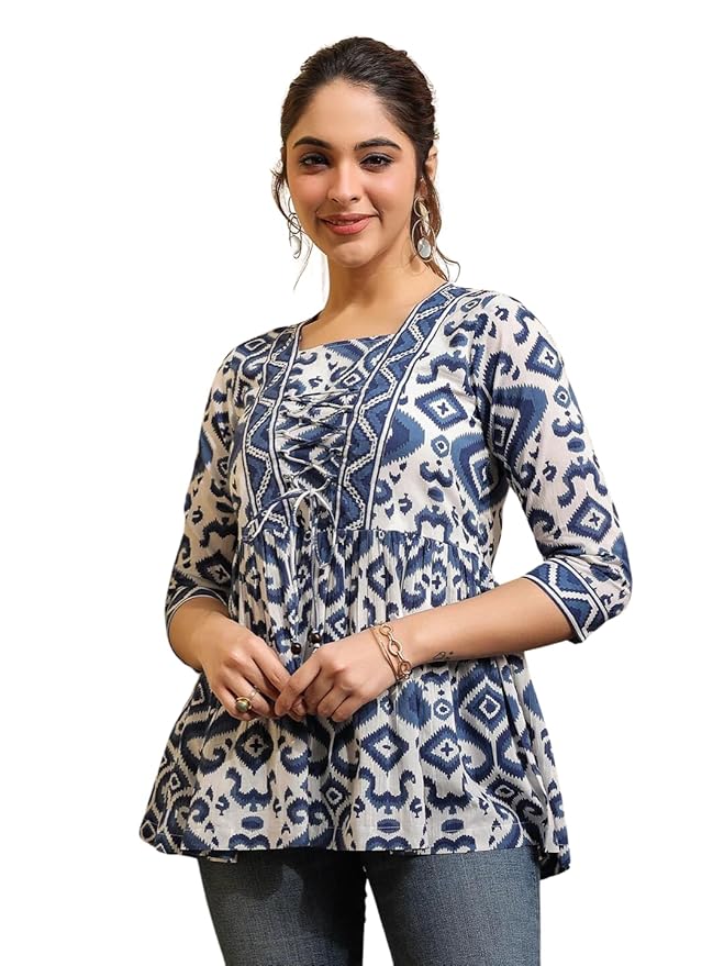 NAINVISH Women’s Floral Printed A-line Cotton Blend Square Neck Top (SD669-SD670)