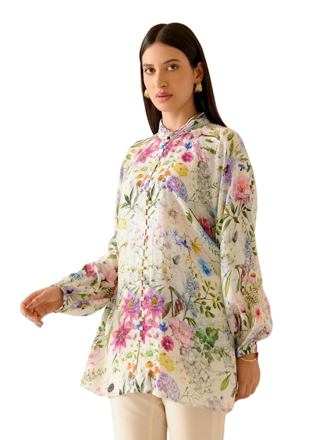 NAINVISH Shirt Top for Women Printed Shirt Top for Women | Tops for Women Stylish Latest | Office Wear Tops for Women | Cotton Blend Tops for Women | Green Tops for Woman