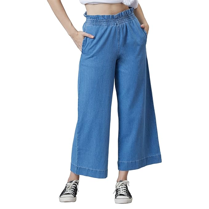 AKA CHIC Women Wide Leg High Rise Cotton Non Stretchable Jeans