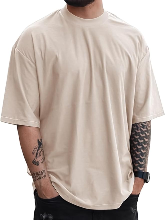 CHKOKKO Oversized Solid Round Neck Tshirts for Men