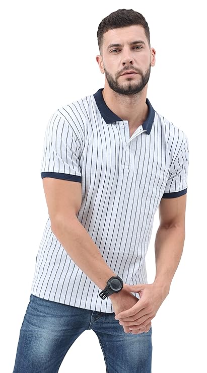 fanideaz Mens Half Sleeve Cotton Striped Branded Polo T-Shirt for Mens || Polo T Shirt for Men || Tshirt for Men Stylish