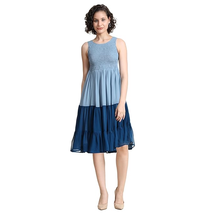 KERI PERRY Dresses for Women, Western Dresses for Women, Dress for Women, Dresses for Women, Short A-Line Dress for Girls, Maxi Dress for Women, Georgette Western Dress, Sky Blue Colour Western Dress