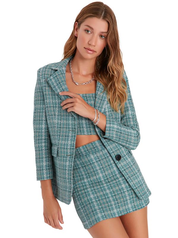 SIRIL Women’s Co-ord Set Lycra Long Sleeve Blazer Inner Crop Top and Skirt Set | Top and Bottom Set