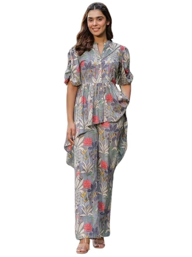 Leriya Fashion Rayon Floral Ethnic Co-ord Kurta Set for Women (Available in 2XL and 3XL)