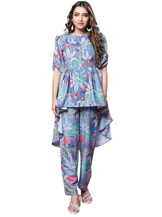 GRECIILOOKS Rayon Floral Ethnic Co-ord Kurta set for women (Available in 2XL and 3XL)