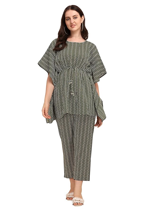 NAINVISH Ethnic Kaftan Co Ord Pant Set | Casual Wear Kaftan Pant & Top Set | Fancy Kaftan Top & Pant Set | | Women Top & Pant