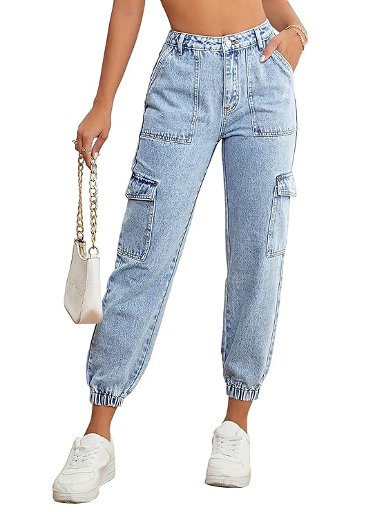 AVANOVA Black Women's Mid Rise Cotton Ankle Length Jeans for Women Jeans II Denim Cotton Jeans Pant for Women II Cargo Denim Pants with Slanted Pockets II Cotton Jeans for Women (W Jeans 135)
