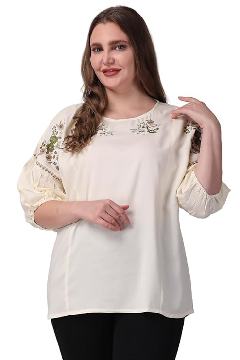 MAAHI Women’s Rayon Cream Embroidery Top