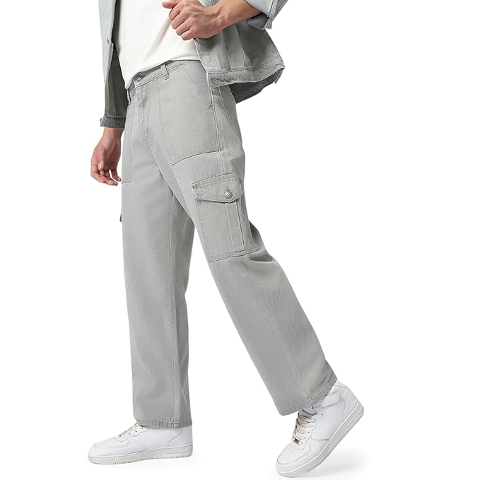 Urbano Fashion Men's Loose Baggy Fit Cargo Jeans with 6 Pockets Non-Stretchable
