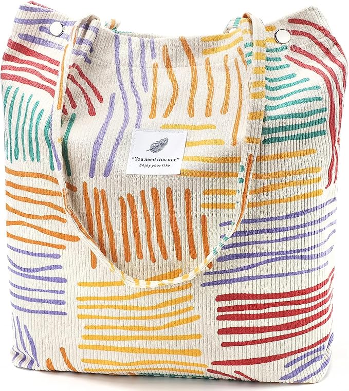 Kawn® Women Corduroy Tote Bag Canvas Shoulder Purse Reusable Shopping Bag Grocery Bag Large Capacity Washable Handbag Girls Shoulder Bag with Inner Pocket For Daily Use Work Travel