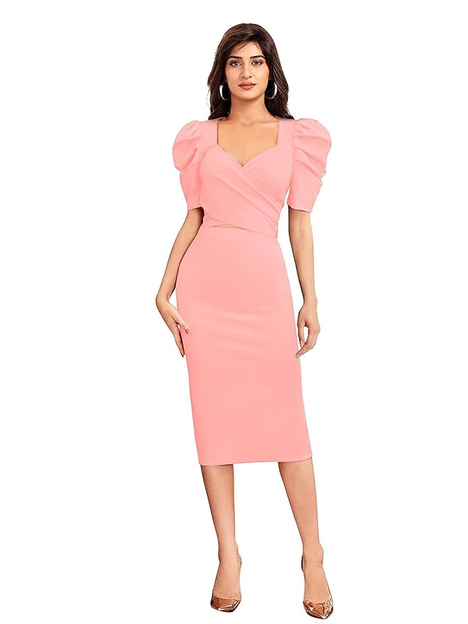 LONDON BELLY Women’s Poly Cotton Top and Bottom Dress and Festival Bodycon Dress with Puff Sleeve