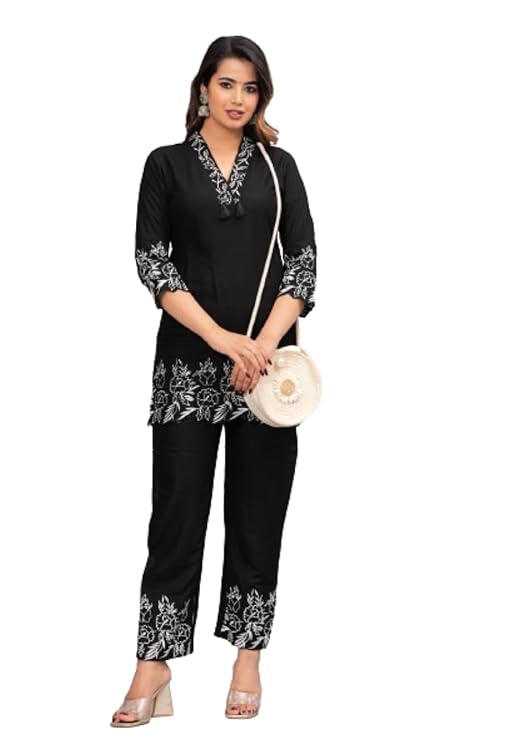 TORYAN Women’s Embroidered Ethnic Co Ord Set | Casual Wear Pant Top Set | Fancy Co-Ord Set | Full Pair Set | Women Kurta Sets Kurtis | Women Kurta Pant Set | Coord Sets for Women