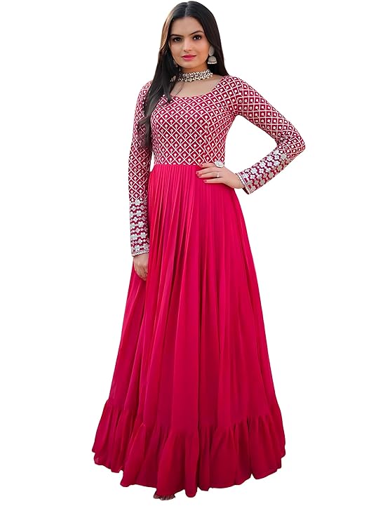LAZZLY Women’s Georgette Sequence Embroidery Ankle Length Anarkali Gown