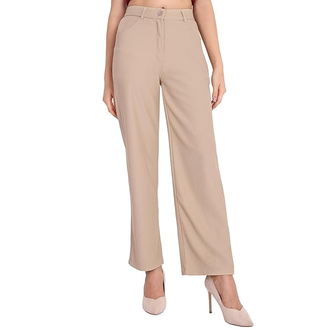 Elendra Women's Slim Fit Cotton Blend Trousers Wide Leg Bootcut Trousers