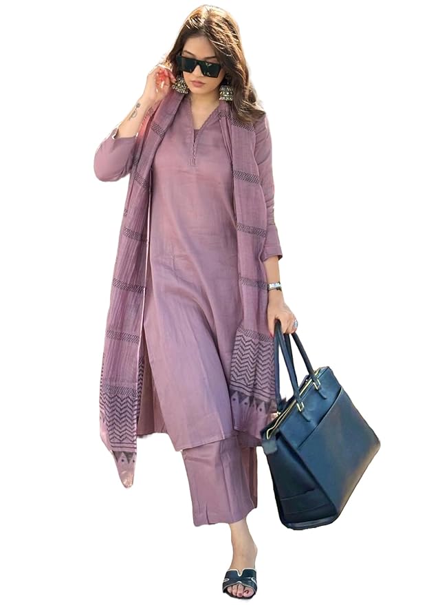 ANNI DESIGNER Women's Rayon Blend Solid Straight Kurta with Pant & Dupatta