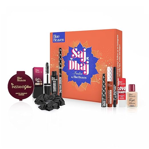 Blue Heaven Saj Dhaj Festive Makeup Kit for women- Vanilla, Pack of 10 | Full face Makeup kit, Fair Tone combo, 19g+26.3ml