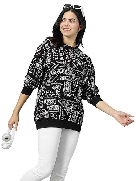 RodZen Oversized | Loose Fit |Full Sleeves Cotton Loopnet Round Neck T-Shirt for Womens/Girls