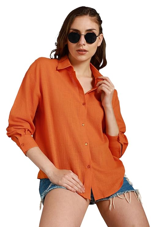HIGH STAR Women’s Solid Oversized Fit Shirt