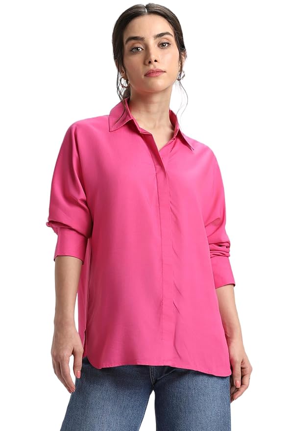 DL Woman Women’s Oversized Viscose Modal Shirt, Relaxed Fit Solid