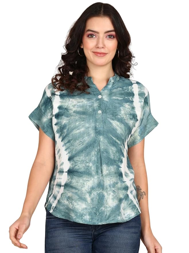 Maaesa Hand Done Multicolor Tie Dyed Rayon Slub Top